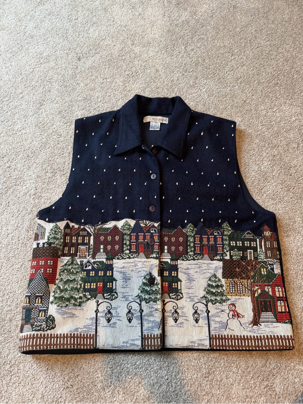 90s Vintage Christmas Village Vest Chrysantheme